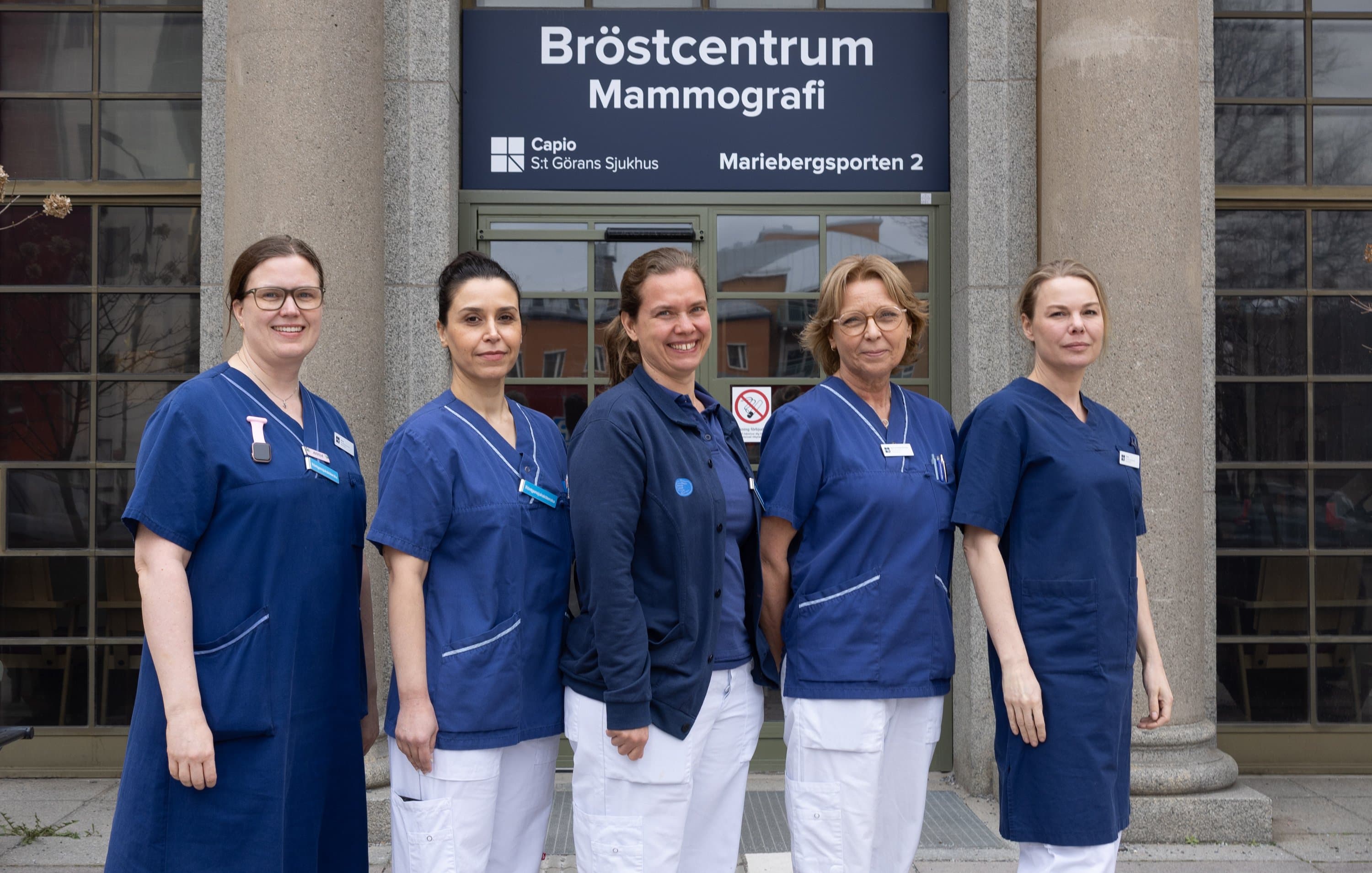 Anna Keijsner, Kiana Ghahestani, Tanja Larsson, Ann-Christine Severin och Frida Pilblad. RES-projektet inom mammografi